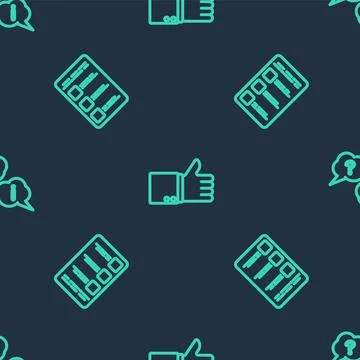 Set line Hand thumb up, Create account screen on mobile and Question Exclamat Illustrazione stock