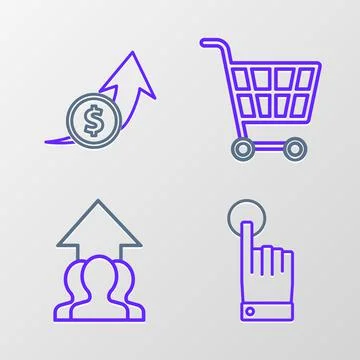 Set line Hand touch and tap gesture, Growth chart progress in people crowd, S Stock Illustration