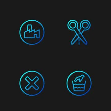Set line Hand wash laundry, X Mark, Cross in circle, Factory production and Ilustración de archivo