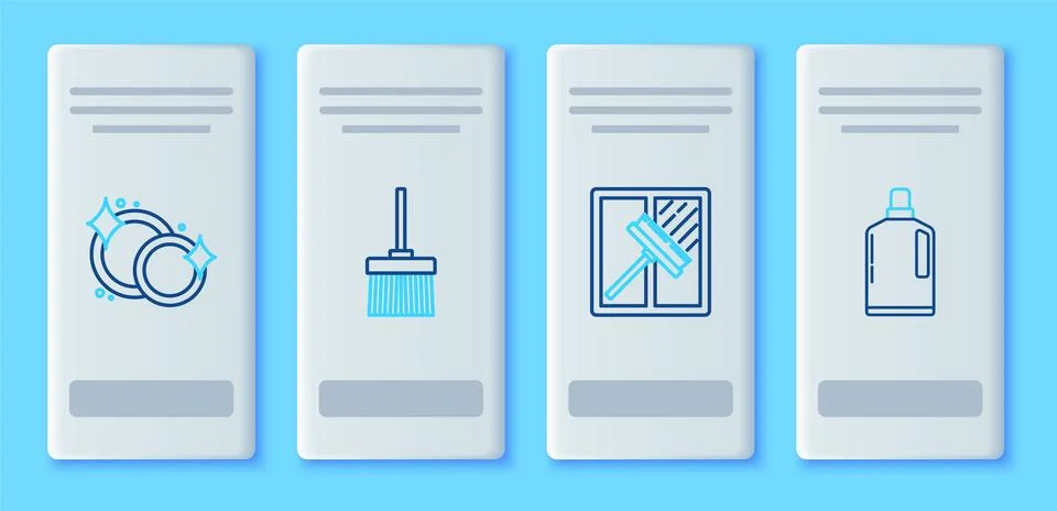 Set line Handle broom, Squeegee, scraper, wiper, Washing dishes and Plastic.. Stock Illustration