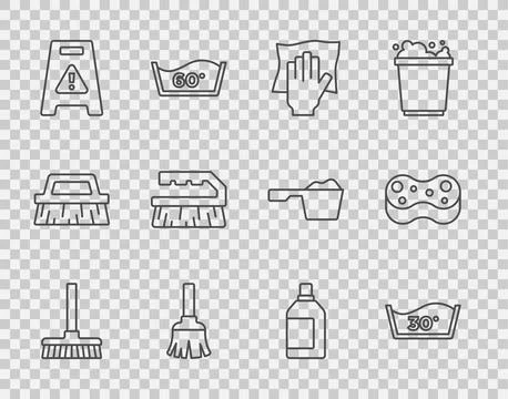 Set line Handle broom, Temperature wash, Cleaning service, Feather, Wet flo.. Illustration