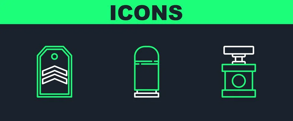 Set line Handle detonator for dynamite, Chevron and Cartridges icon. Vector Stock Illustration