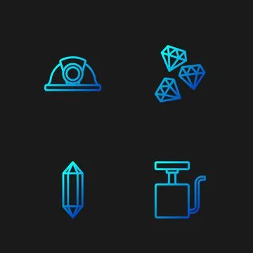 Set line Handle detonator, Gem stone, Miner helmet and . Gradient color ico.. Illustration