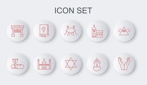 Set line Hands in praying position, First communion symbols, Pastafarianism.. Stock-Illustration