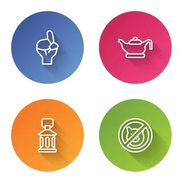 Set line Hands in praying position, Oil lamp, Ramadan Kareem lantern and No.. Stock Illustration