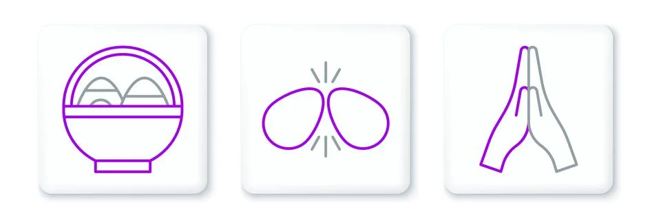 Set line Hands in praying position, Basket with easter eggs and Easter icon.. 스톡 일러스트