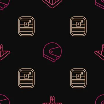 Set line Hang glider, First aid kit and Helmet on seamless pattern. Vector Stock Illustration