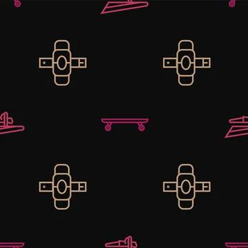 Set line Hang glider, Knee pads and Longboard or skateboard on seamless pattern Stock Illustration