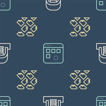 Set line Hangar with servers, Data stream and Loading data window on seamless Stock Illustration