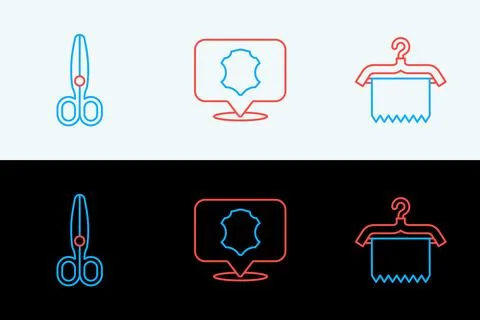 Set line Hanger wardrobe, Scissors and Leather icon. Vector Stock Illustration