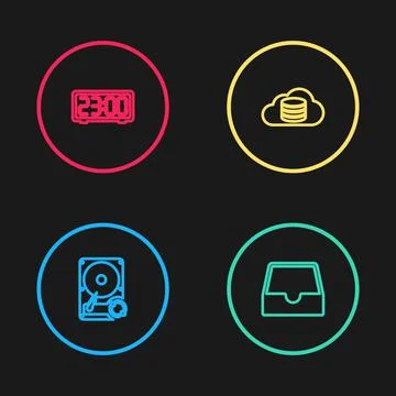Set line Hard disk drive HDD sync refresh, Social media inbox, Cloud database Stock Illustration