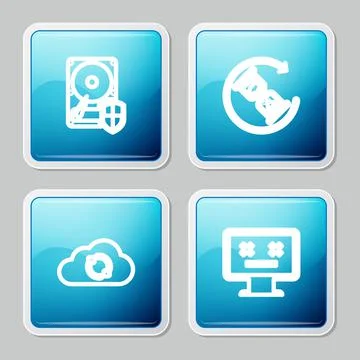 Set line Hard disk drive HDD protection, Waiting, Cloud sync refresh and Dead 스톡 일러스트
