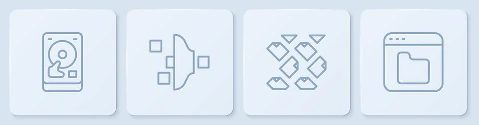 Set line Hard disk drive HDD, Data stream, Filter setting and Browser files イラスト素材