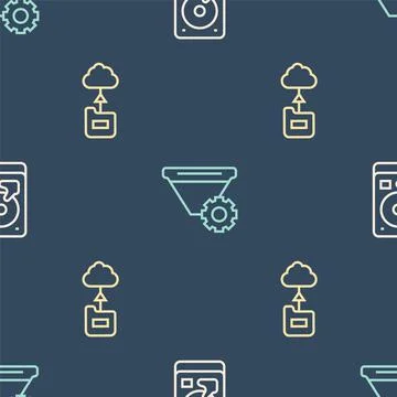 Set line Hard disk drive HDD, Cloud technology data transfer and Filter setting Stock Illustration