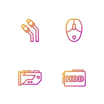 Set line Hard disk drive HDD, Video graphic card, LAN cable network internet and 库存插图