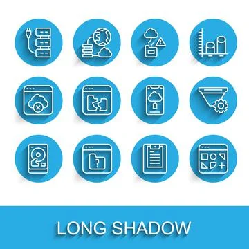 Set line Hard disk drive HDD, File missing, Server, Server, Data report Stock Illustration