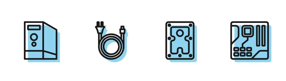 Set line Hard disk drive HDD, Case of computer, Electric plug and Motherboard イラスト素材