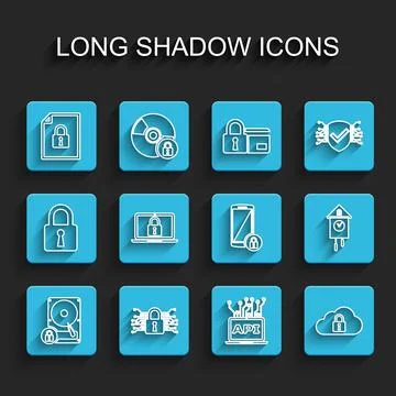 Set line Hard disk drive and lock, Cyber security, Document, Computer api イラスト素材