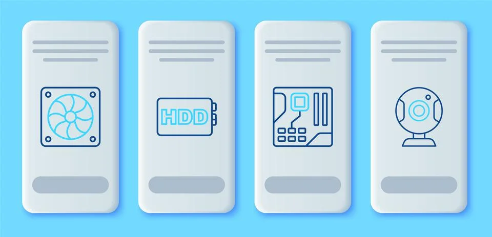 Set line Hard disk drive HDD, Motherboard digital chip, Computer cooler and Web イラスト素材