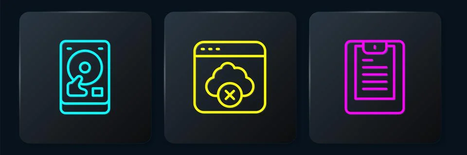 Set line Hard disk drive HDD, Server, Data report and Failed access cloud Illustrazione stock
