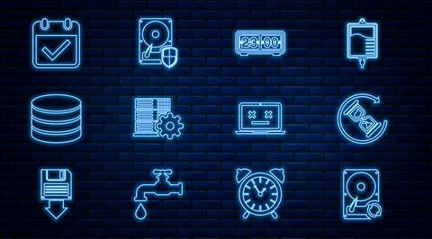 Set line Hard disk drive HDD sync refresh, Waiting, Retro flip clock, Server Stock Illustration