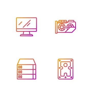 Set line Hard disk drive HDD, Server, Data, Web Hosting, Computer monitor scr 스톡 일러스트