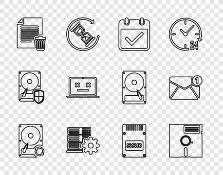 Set line Hard disk drive HDD sync refresh, Floppy in the 5.25-inch, Calendar Stockillustratie