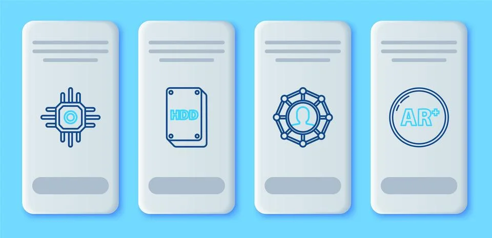 Set line Hard disk drive HDD, Project team base, Processor and Ar, augmented イラスト素材