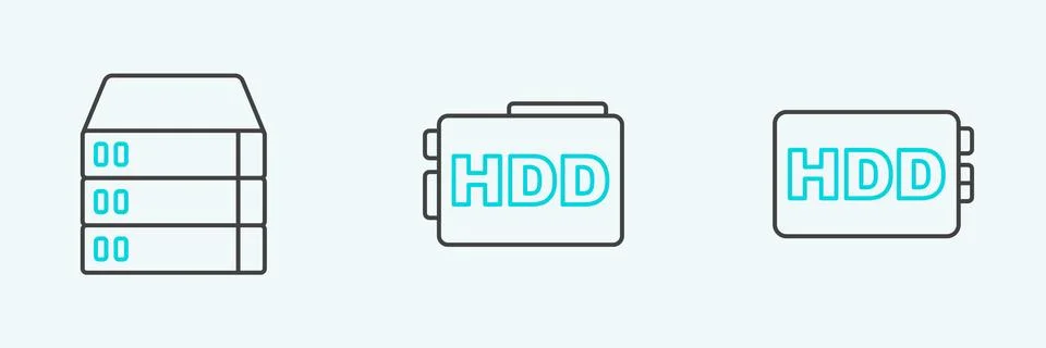 Set line Hard disk drive HDD, Server, Data, Web Hosting and  icon. Vector 스톡 일러스트