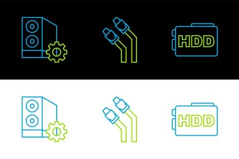 Set line Hard disk drive HDD, Case of computer and LAN cable network intern.. 스톡 일러스트