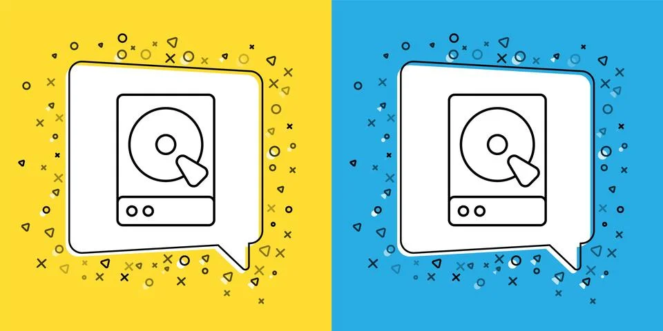 Set line Hard disk drive HDD icon isolated on yellow and blue background.  .. Stock Illustration