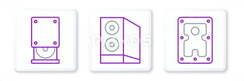 Set line Hard disk drive HDD, Optical disc and Case of computer icon ...
