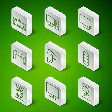 Set line Hard disk drive HDD, Computer monitor screen, Keyboard, Security c.. Stockillustratie