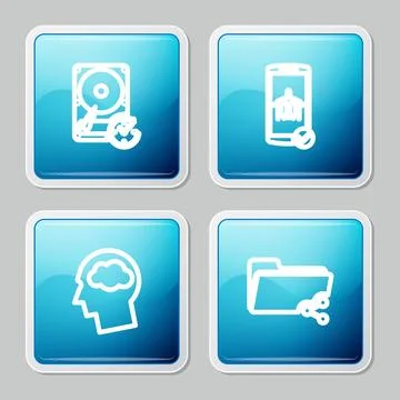 Set line Hard disk drive with clockwise, Flight mode in the mobile, Head silh イラスト素材