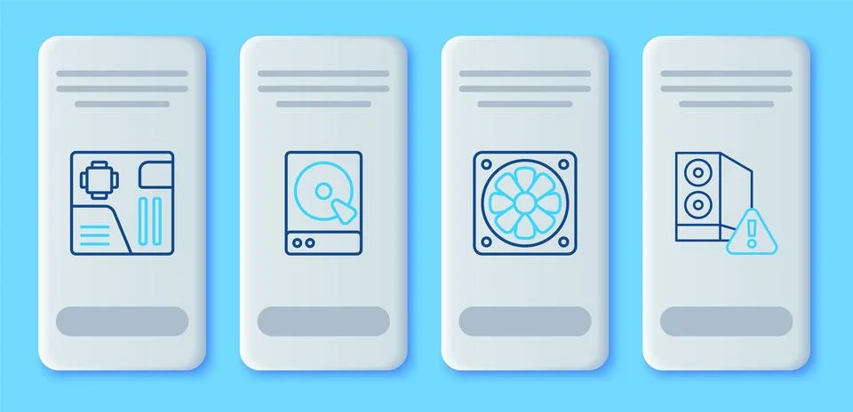 Set line Hard disk drive HDD, Computer cooler, Motherboard digital chip and.. Stock-Illustration