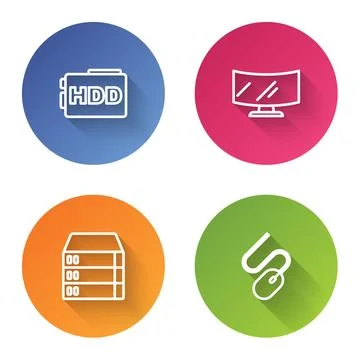 Set line Hard disk drive HDD, Computer monitor screen, Server, Data, Web Ho.. Stock Illustration