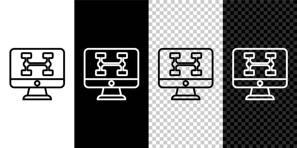 Set line Hardware diagnostics condition of car icon isolated on black and white Stock Illustration