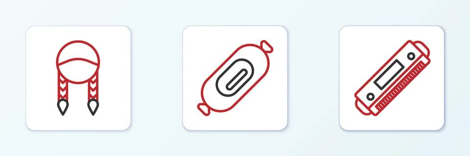 Set line Harmonica, Braid and Salami sausage icon. Vector Stockillustratie