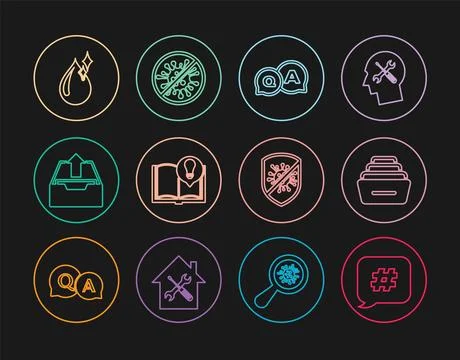 Set line Hashtag speech bubble, Drawer with documents, Question and Answer Stock Illustration