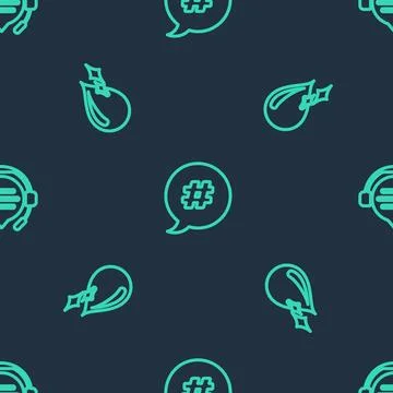 Set line Hashtag speech bubble, Clean water drop and Headphones with chat on  Illustrazione stock