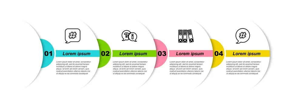Set line Hashtag speech bubble, Question and Exclamation, Office folders and  Stock Illustration