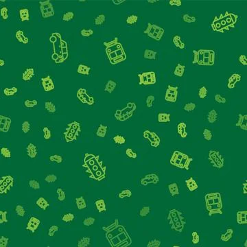 Set line Hatchback car, Traffic light and Train and railway on seamless pattern Stock Illustration