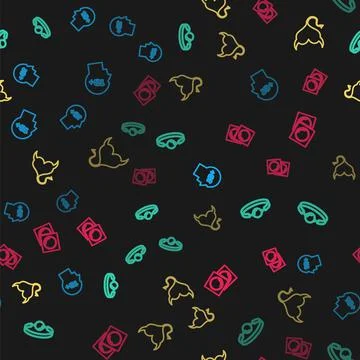 Set line Head with 18 plus, Silicone ball gag, Devil heart horns and Condoms in Stock-Illustration