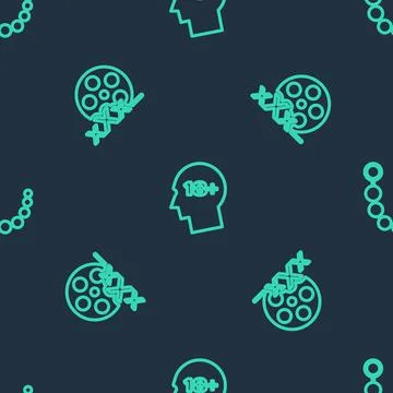 Set line Head with 18 plus, Film reel Sex and Anal beads on seamless pattern 스톡 일러스트