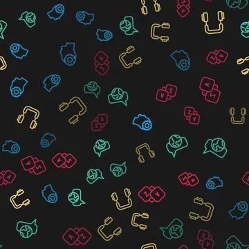 Set line Head with gear inside, Learning foreign languages, Headphones and Stock Illustration