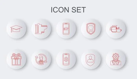 Set line Head with gear inside, Gift box, Graduation cap on mobile, User pr.. イラスト素材