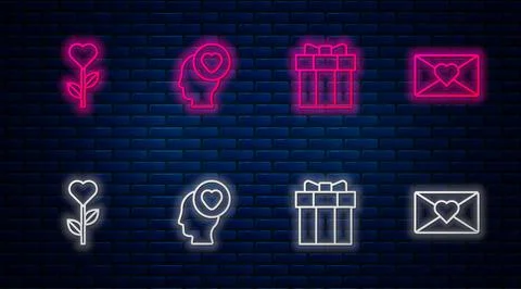 Set line Head with heart, Gift box, Heart shape in flower and Envelope Valentine イラスト素材