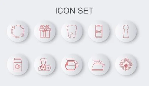 Set line Head hunting, Coffee beans bag, Tooth, Kettle with handle, Refresh.. Illustration