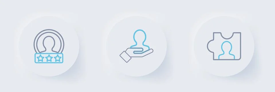 Set line Head hunting, Hand for search people and Create account screen ico.. Stock Illustration