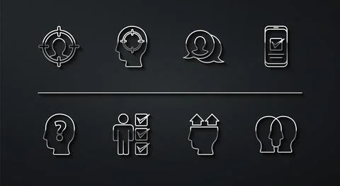 Set line Head hunting, with question mark, Smartphone, User of man, business  Stock Illustration